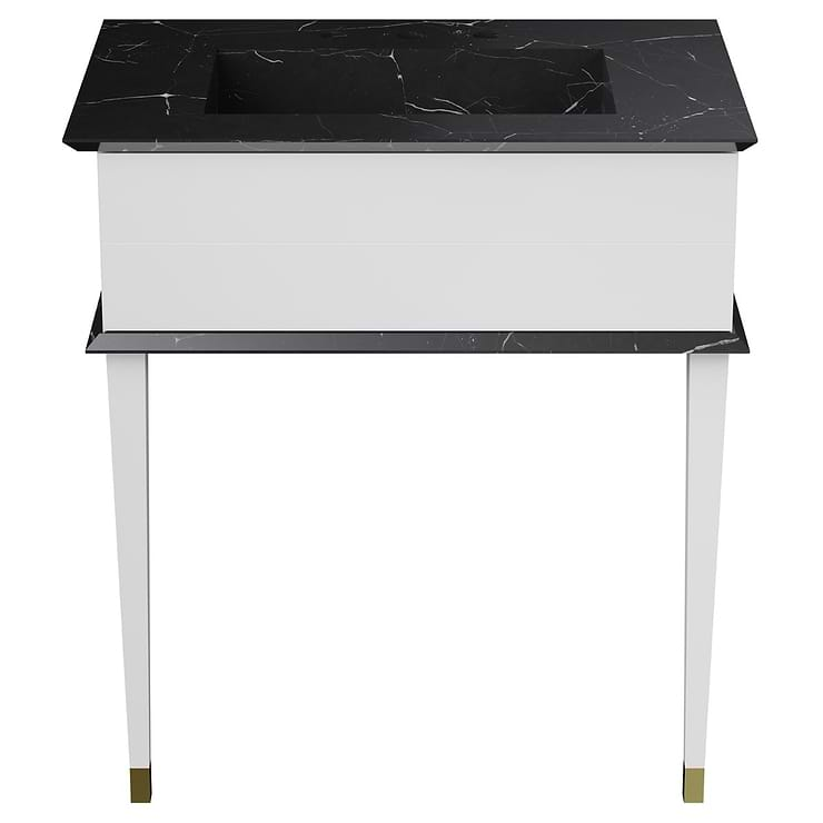 Classic Nero Marquina 30" White Vanity with Gold Accents 