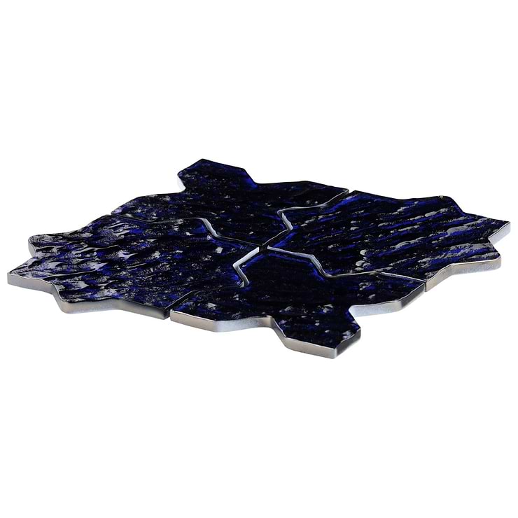 Behati Blue 4" Star Cross Polished Glass Mosaic Tile