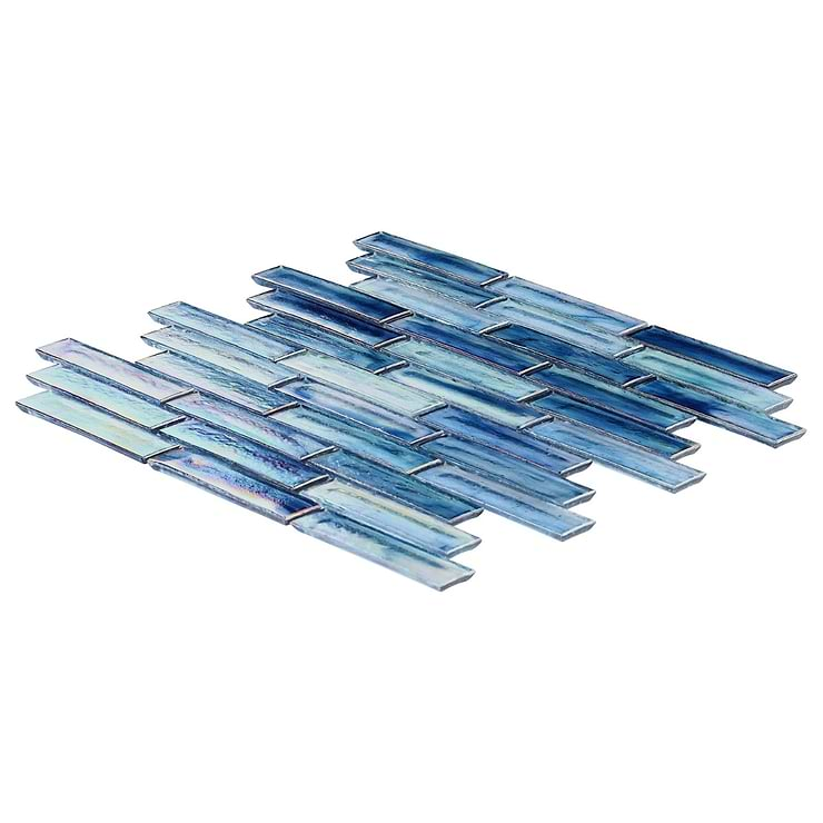 Artwave Beach Blue Iridescent 1x4  Polished Glass Mosaic Tile