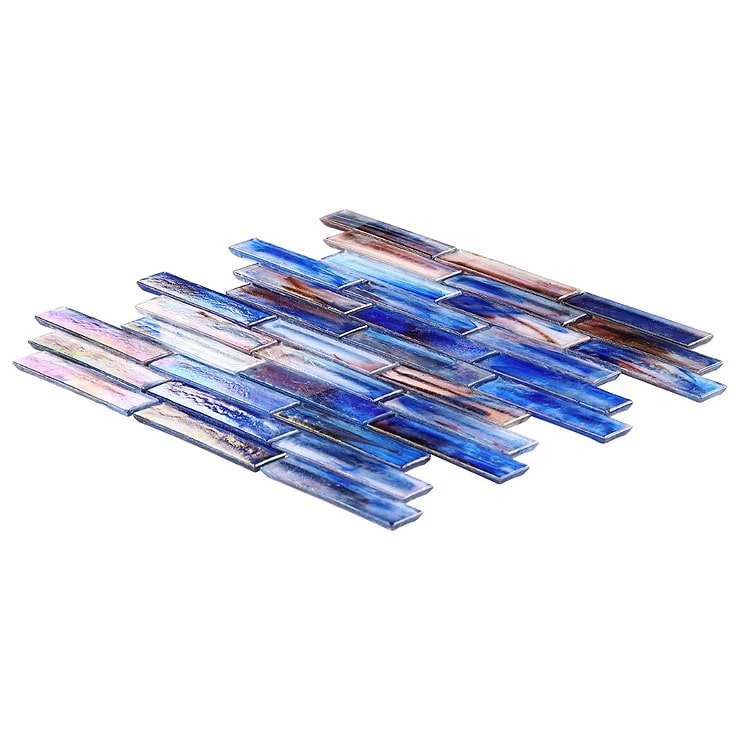 Artwave Cove Blue Iridescent 1x4 Polished Glass Mosaic Tile