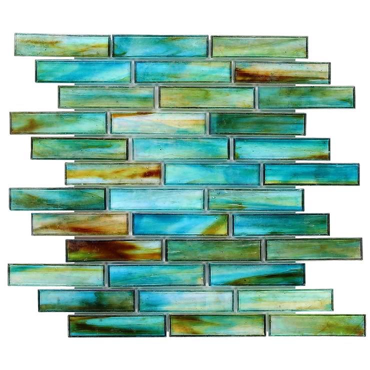Artwave Lagoon Green Iridescent 1x4 Polished Glass Mosaic Tile