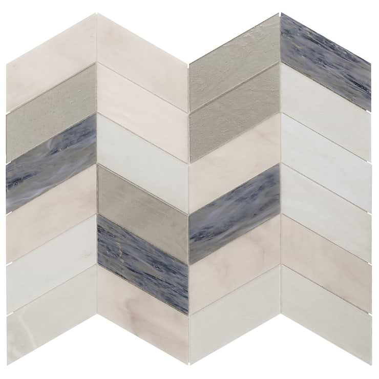 Elizabeth Sutton Meta Aspen Light Silver 2x5 Chevron Glossy Glass Mosaic Tile