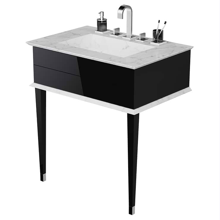 Classic Carrara 30" Black Vanity with Chrome Accents 