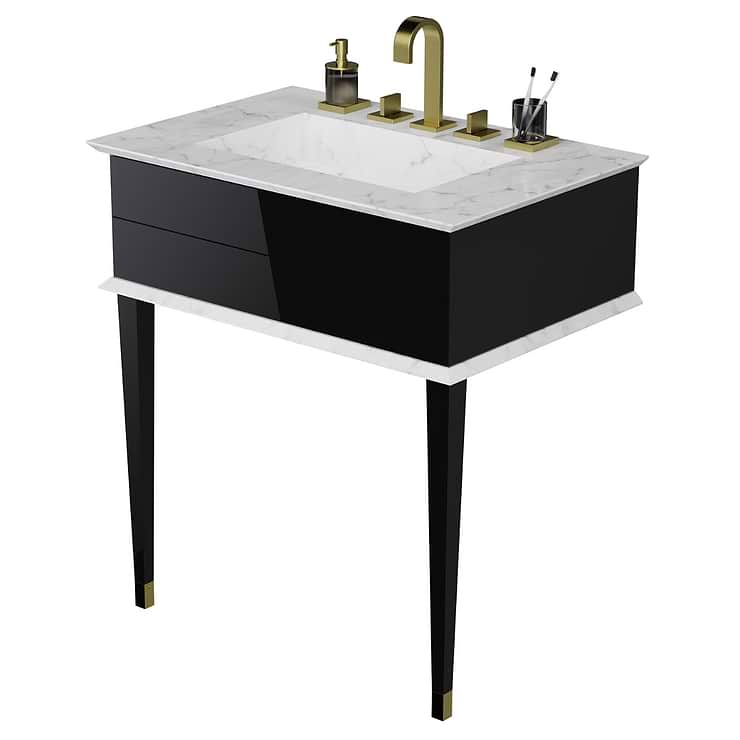 Classic Carrara 30" Black Vanity with Gold Accents 