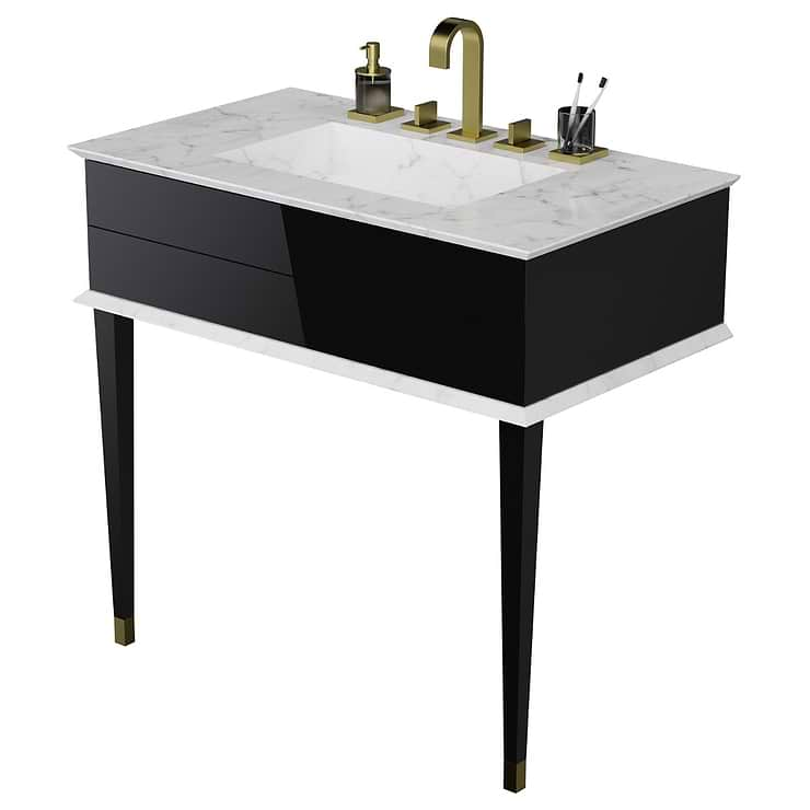 Classic Carrara 36" Black Vanity with Gold Accents 