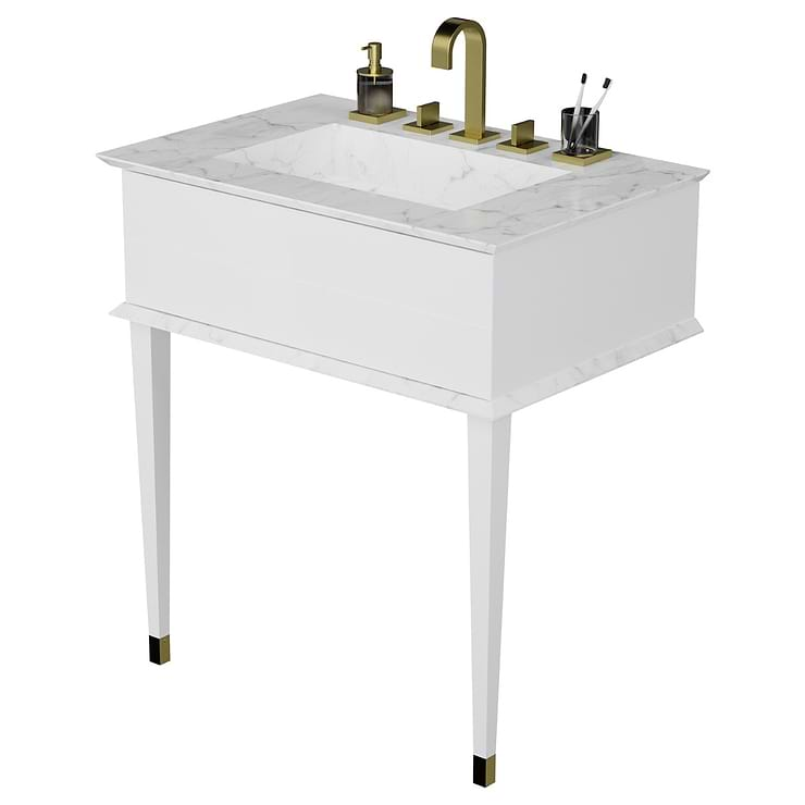 Classic Carrara 30" White Vanity with Gold Accents 