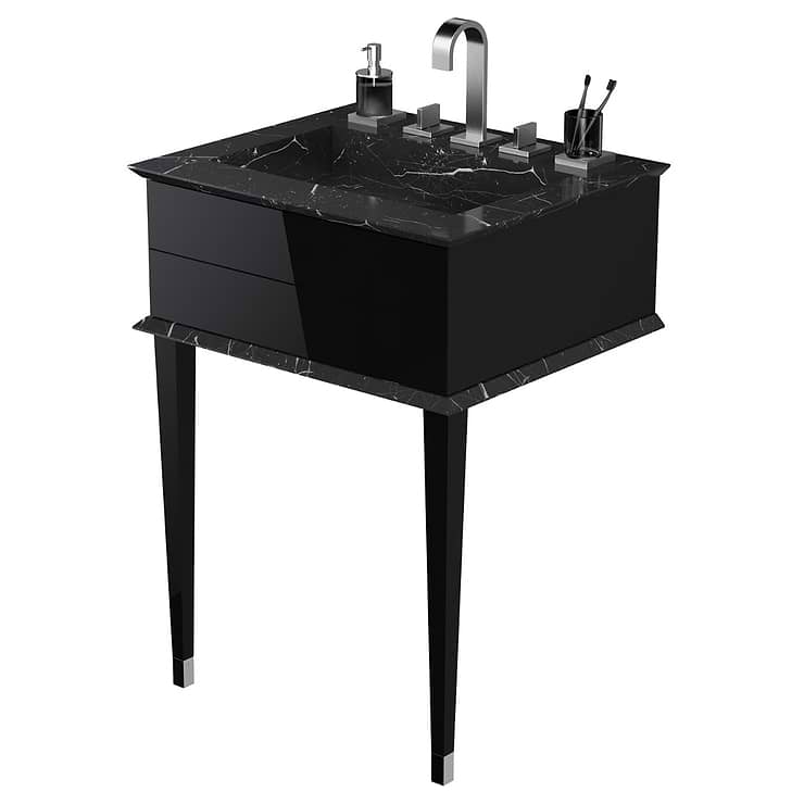 Classic Nero Marquina 24" Black Vanity with Chrome Accents 