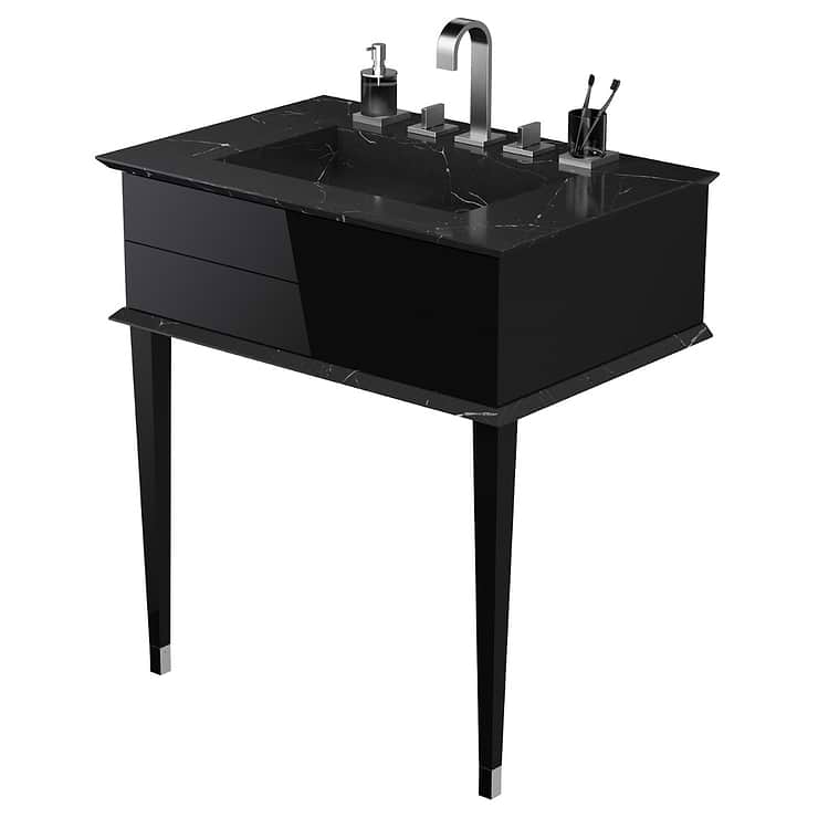 Classic Nero Marquina 30" Black Vanity with Chrome Accents 