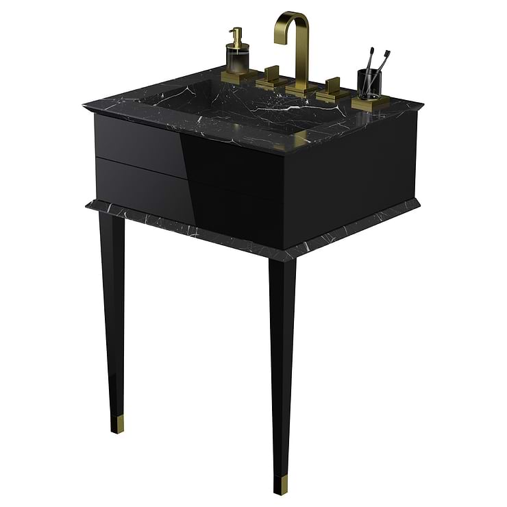 Classic Nero Marquina 24" Black Vanity with Gold Accents 