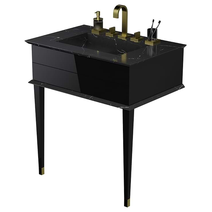 Classic Nero Marquina 30" Black Vanity with Gold Accents 