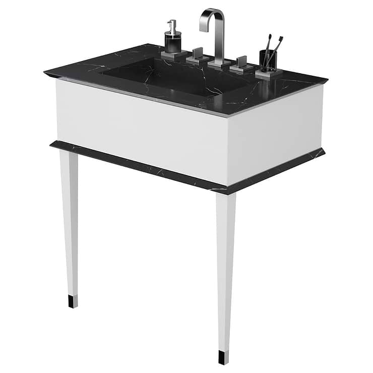 Classic Nero Marquina 30" White Vanity with Chrome Accents 