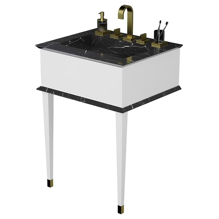 Classic Nero Marquina 24" White Vanity with Gold Accents 