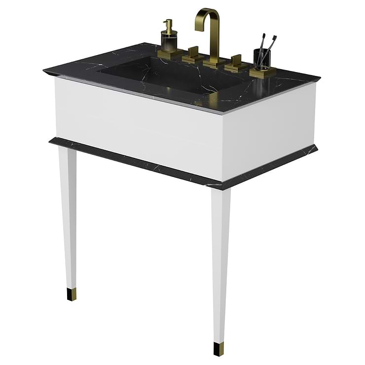 Classic Nero Marquina 30" White Vanity with Gold Accents 