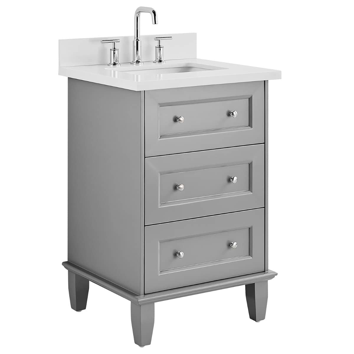 Nora 24" Gray Vanity with Pure White Quartz Top and Ceramic Basin