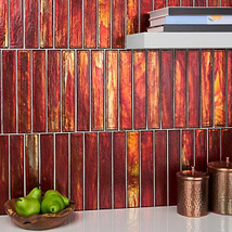 Komorebi Brick Bonfire Red 2x12 Polished Glass Subway Tile