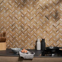 Eternal Basketweave Herringbone Birch Matte Porcelain Wood Look Mosaic Tile