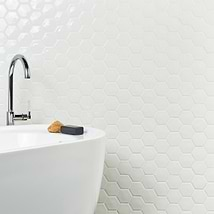 Nabi Hexagon Glacier White 3" Crackled Glossy Glass Mosaic Tile