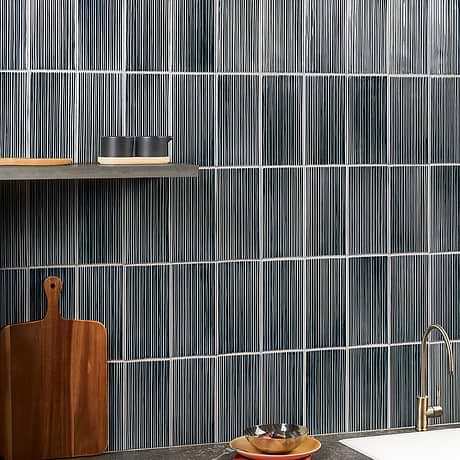 Nabi Subway Midnight Blue Green 4.5x9 Fluted Ridged Crackled Glossy Glass Tile