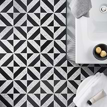 Cleopatra Diagonal Truffle White Terrazzo and Nero Marquina Black Marble Polished Mosaic Tile