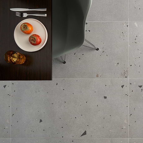 Kobe Cement Smoke Gray 24x48 Terrazzo Look Matte Porcelain Tile