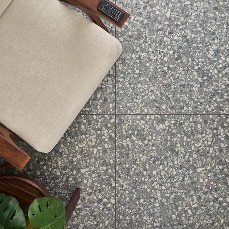 Kobe Flakes Charcoal Gray 24x24 Terrazzo Look Matte Porcelain Tile