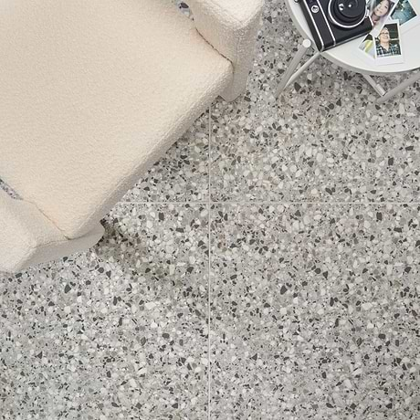 Kobe Flakes Smoke Gray 24x24 Terrazzo Look Matte Porcelain Tile