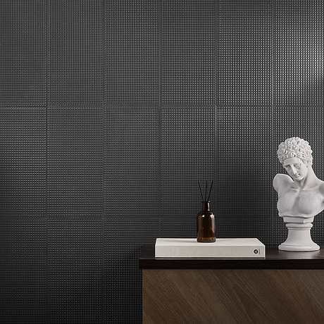 Kinzie Waffle Charcoal Black 8x16 Textured Matte Ceramic Tile