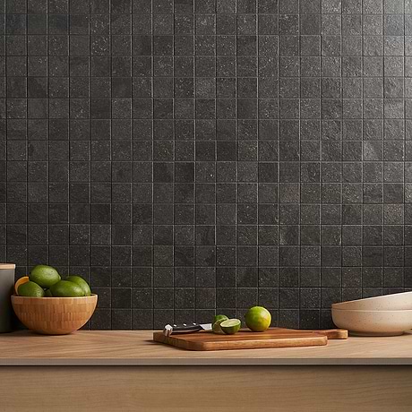 Acadia Charcoal Black 2x2 Limestone Look Matte Porcelain Mosaic Tile