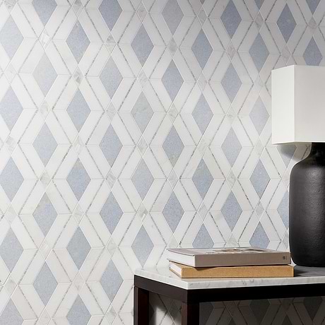 Diana Blue Celeste Polished Marble and Pearl Mosaic Tile