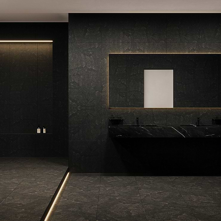 Acadia Charcoal Black 24x24 Limestone Look Matte Porcelain Tile