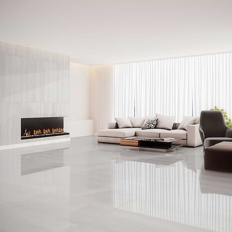Nashville White 24x48 Travertine Look Polished Porcelain Tile