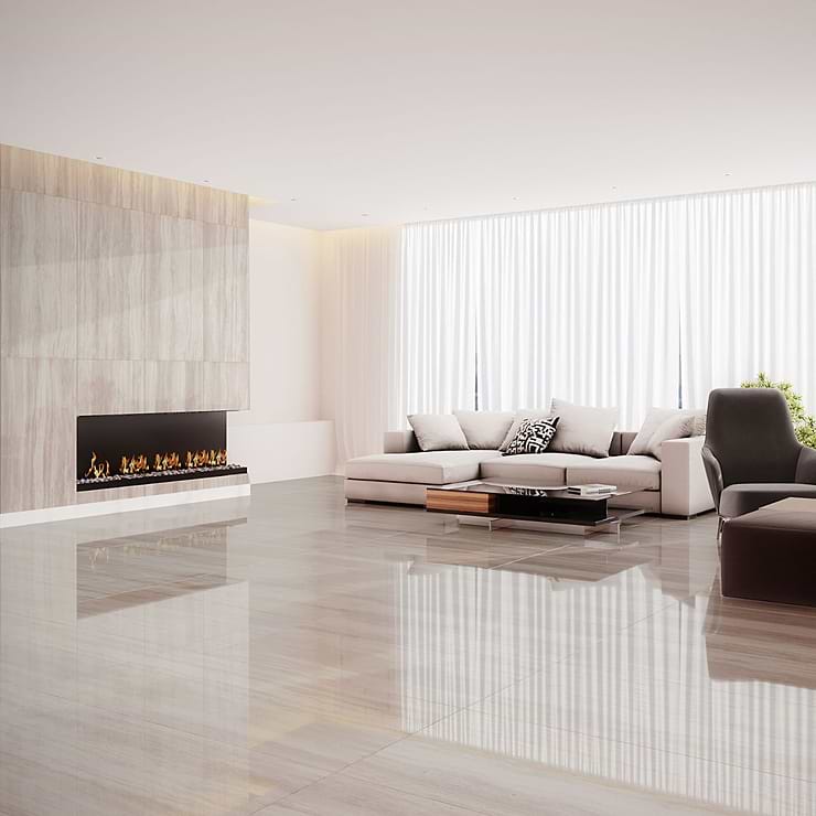 Nashville Taupe Beige 24x48 Travertine Look Polished Porcelain Tile