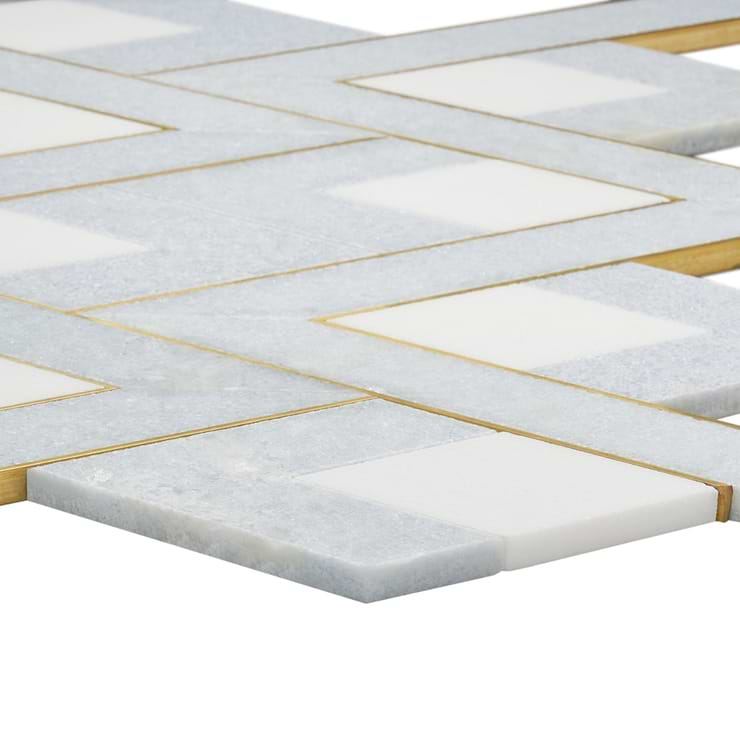 Zeta Celeste Blue Polished Marble and Brass Watejet Mosaic Tile