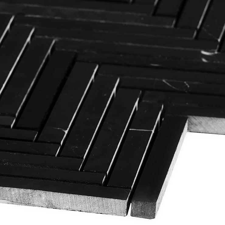 Nero Marquina 1/2"x4" Herringbone Polished Marble Mosaic Tile