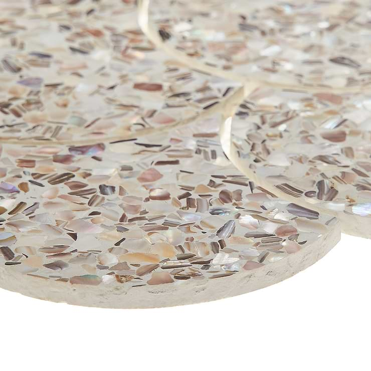 Reef Cream 5" Fishscale Polished Pearl Terrazzo Mosaic Tile