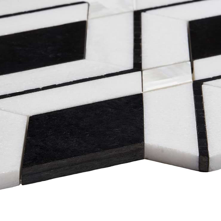 Diana Nero Black & White Polished Marble and Pearl Mosaic Tile