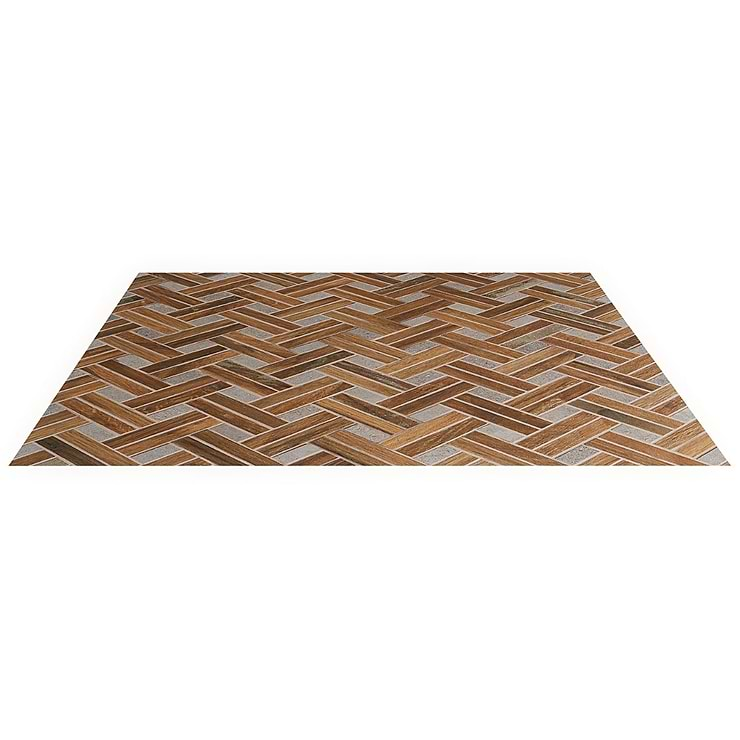 Eternal Basketweave Herringbone Oak Matte Porcelain Wood Look Mosaic Tile