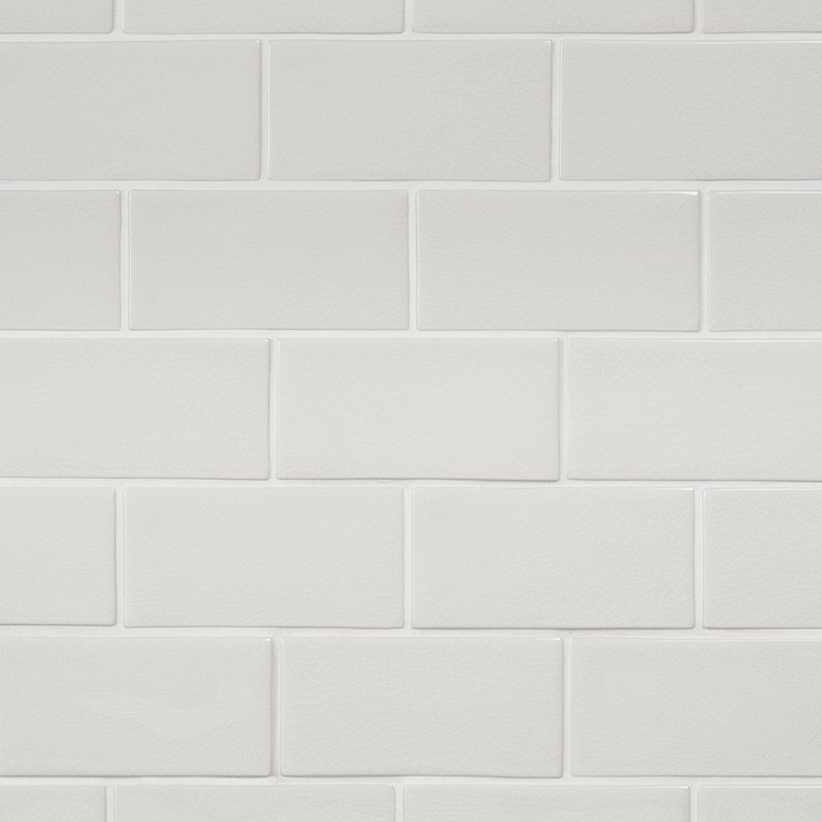 Nabi Subway Glacier White 3x6 Crackled Glossy Glass Tile