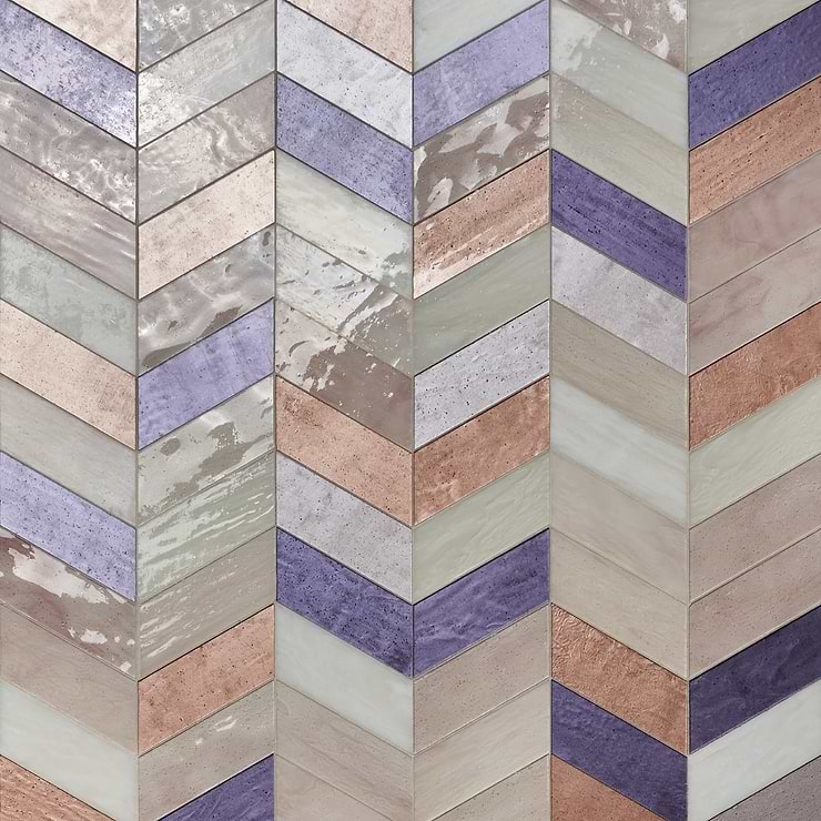 Elizabeth Sutton Meta Rio Rose Gold 2x5 Chevron Glossy Glass Mosaic Tile