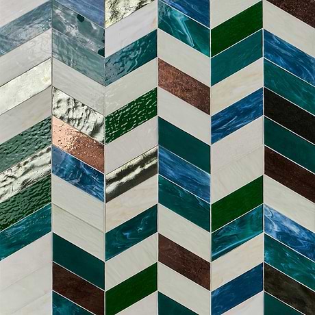Elizabeth Sutton Meta Vermont Jade Green 2x5 Chevron Glossy Glass Mosaic Tile