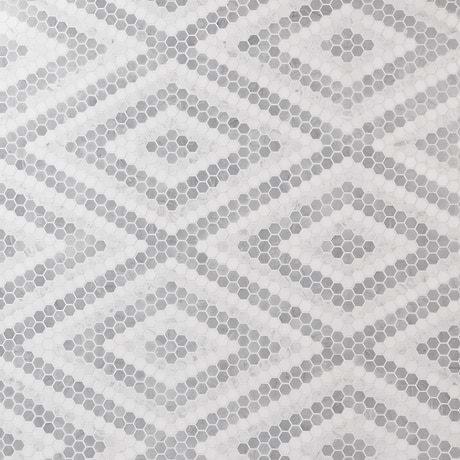 Juno Diamond Gray and White 1" Hexagon Polished Marble Mosaic Tile