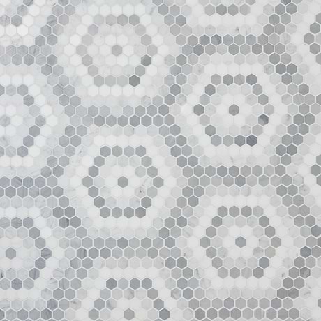 Juno Honeycomb Gray and White 1" Hexagon Polished Marble Mosaic Tile