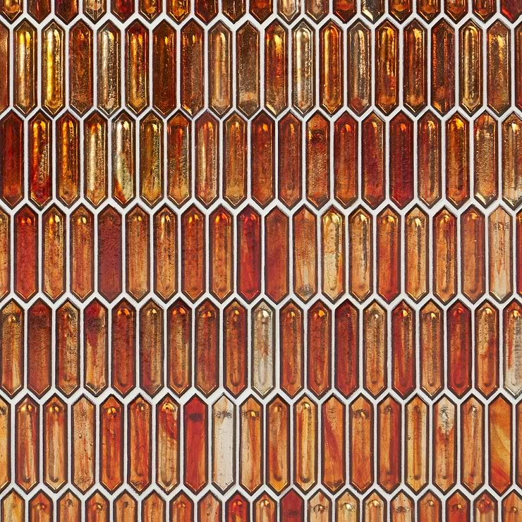 Komorebi Picket Bonfire Red 1x3 Polished Glass Mosaic Tile