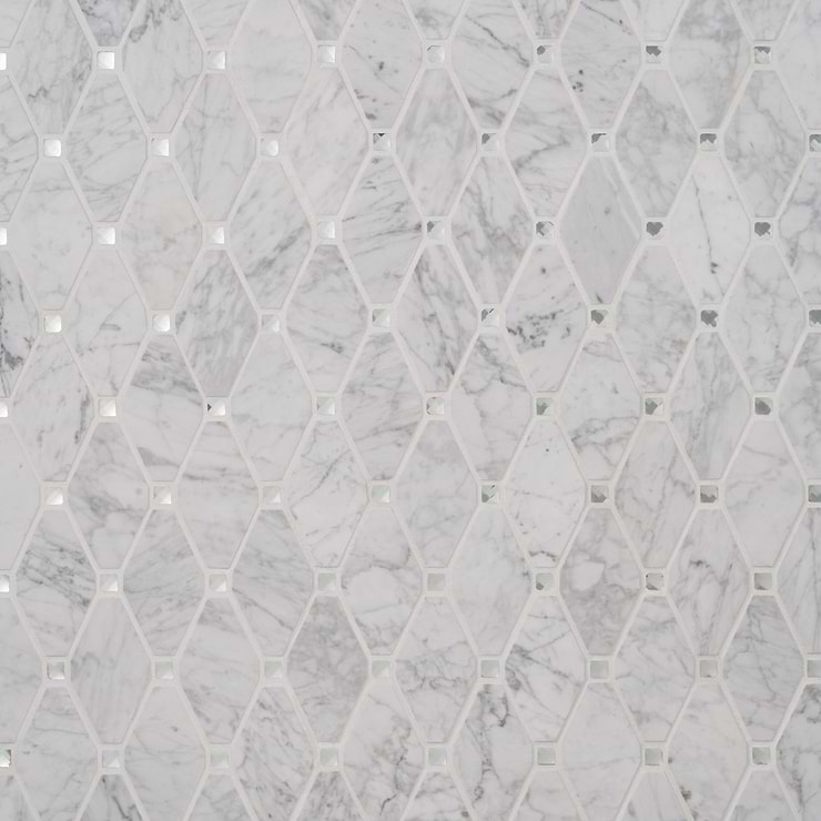 Reflection White Carrara 3x5 Diamond & Mirror Polished Marble & Glass Mosaic Tile