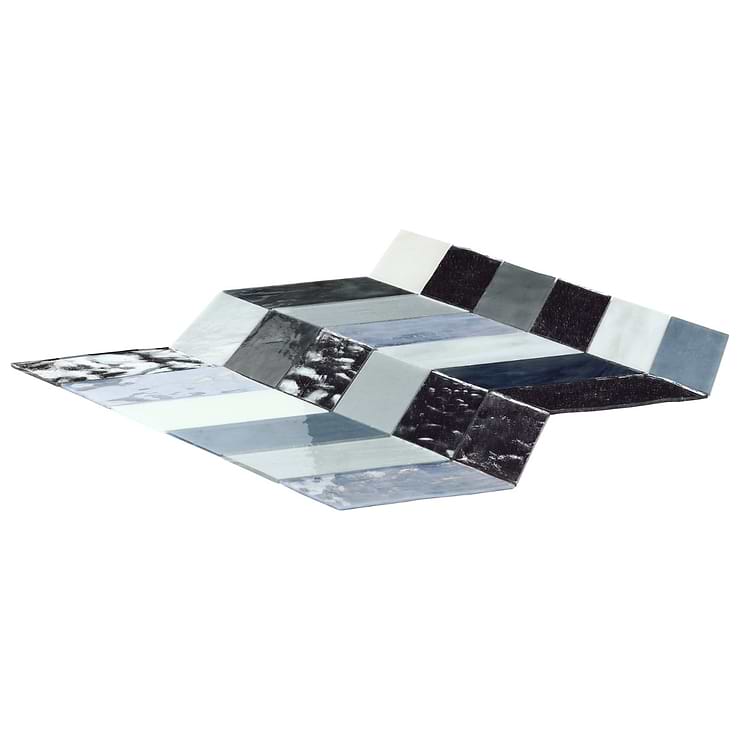 Elizabeth Sutton Meta Zanzibar Dark Silver 2x5 Chevron Glossy Glass Mosaic Tile