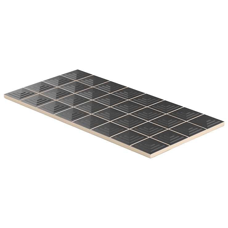 Kinzie Pyramid Charcoal Black 8x16 3D Matte Ceramic Tile