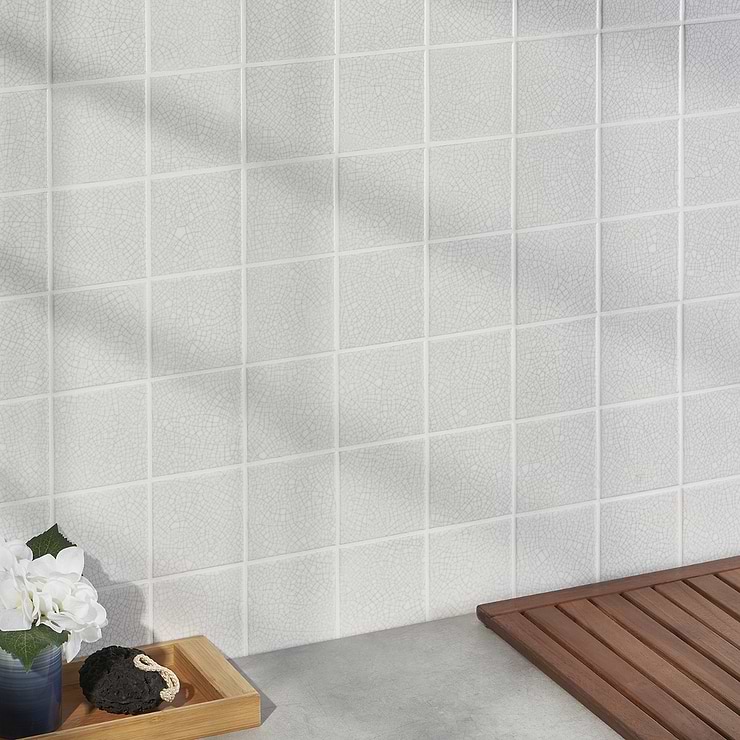 Sarina Vintage White 4x4 Glossy Crackled Ceramic Wall Tile