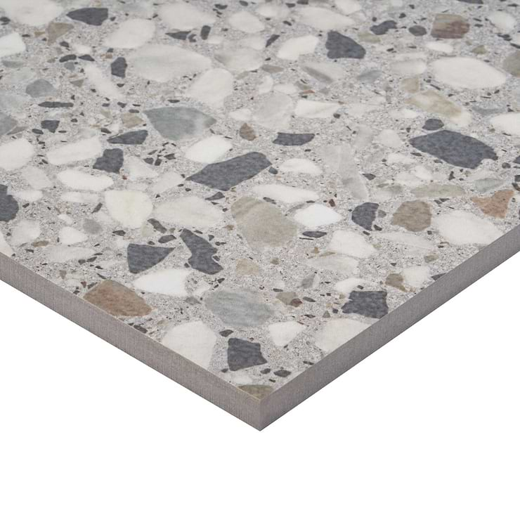 Kobe Flakes Smoke Gray 24x24 Terrazzo Look Matte Porcelain Tile