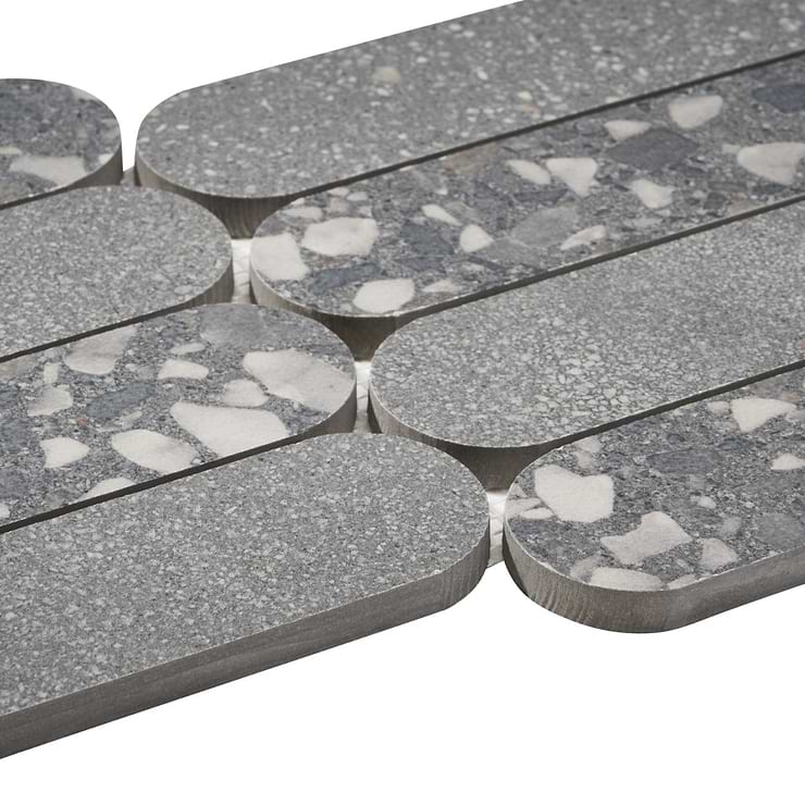 Kobe Fin Charcoal Gray 2x8 Terrazzo Look Matte Porcelain Mosaic Tile