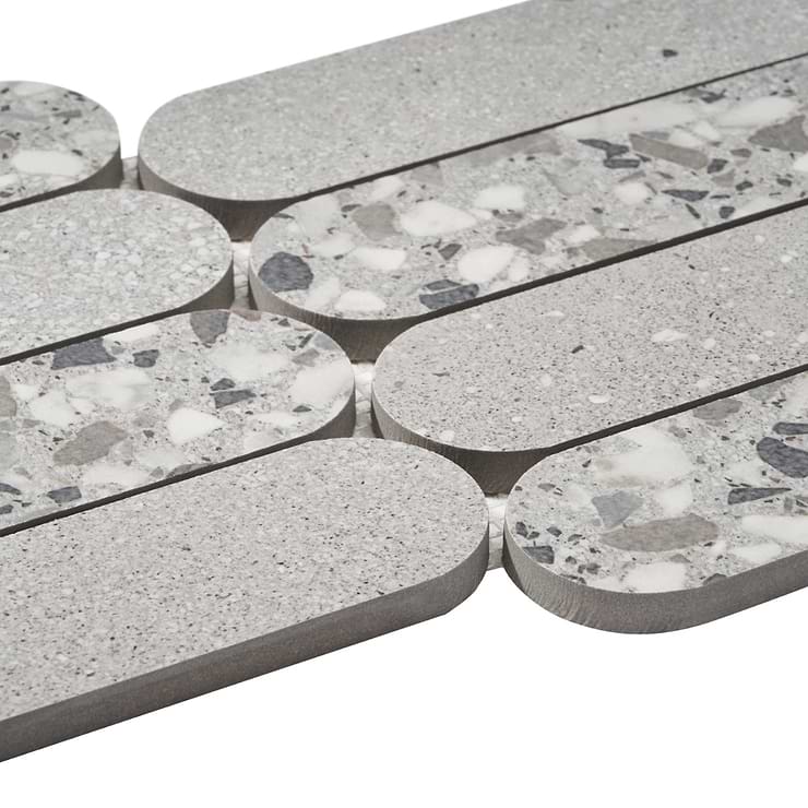 Kobe Fin Smoke Gray 2x8 Terrazzo Look Matte Porcelain Mosaic Tile